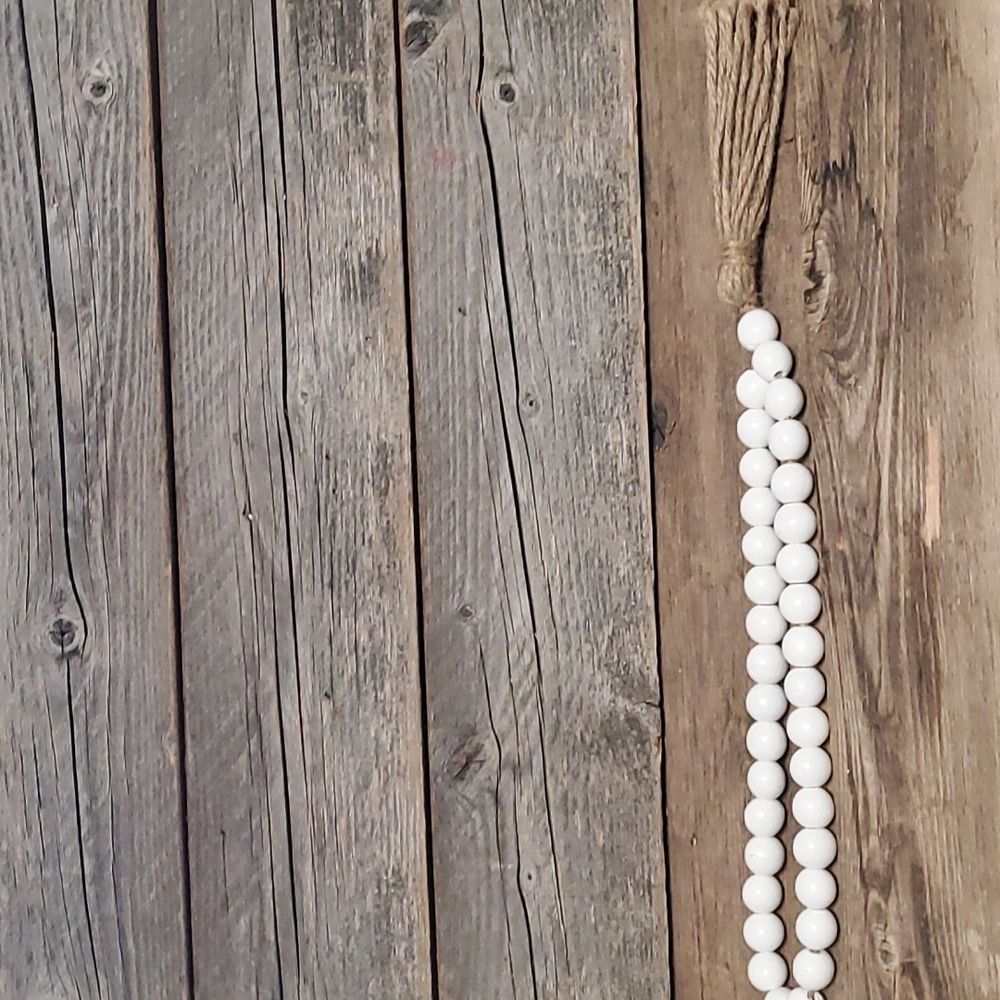 White Beaded Hoop with Tassel